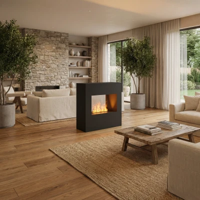 Goethe Schwarz OMC 600 – Realistische Flamme, Umweltfreundliches Design, Freistehend (Schwarz)